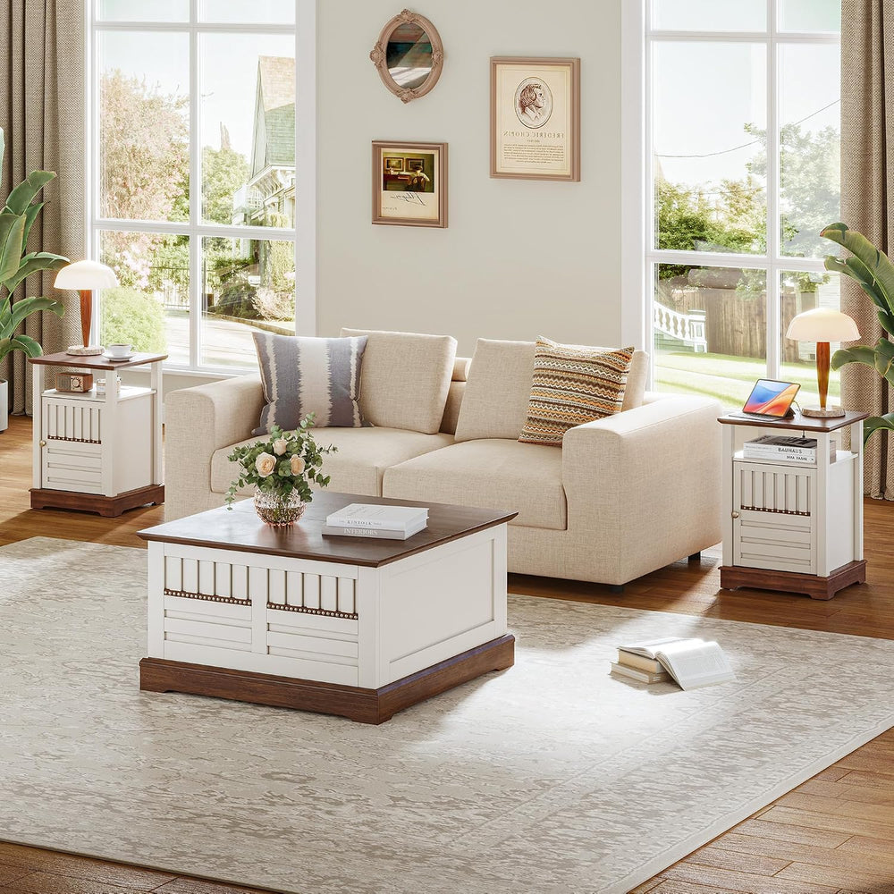 3-Piece Farmhouse Coffee Table Set Includes 31.5’’ Lift-Top Coffee Table with...