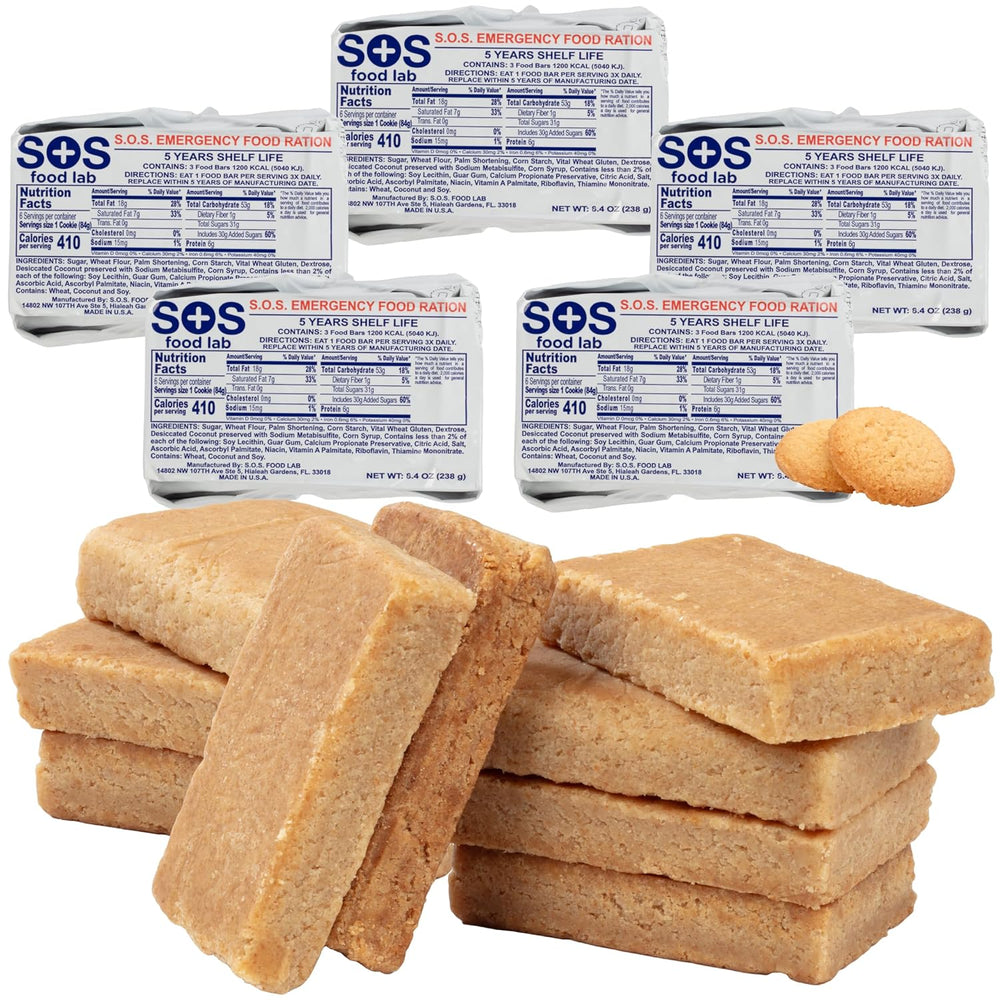 SOS Food Lab Emergency Food Bar - 1200 Calorie Ration (5 Pack Shortbread Cook...