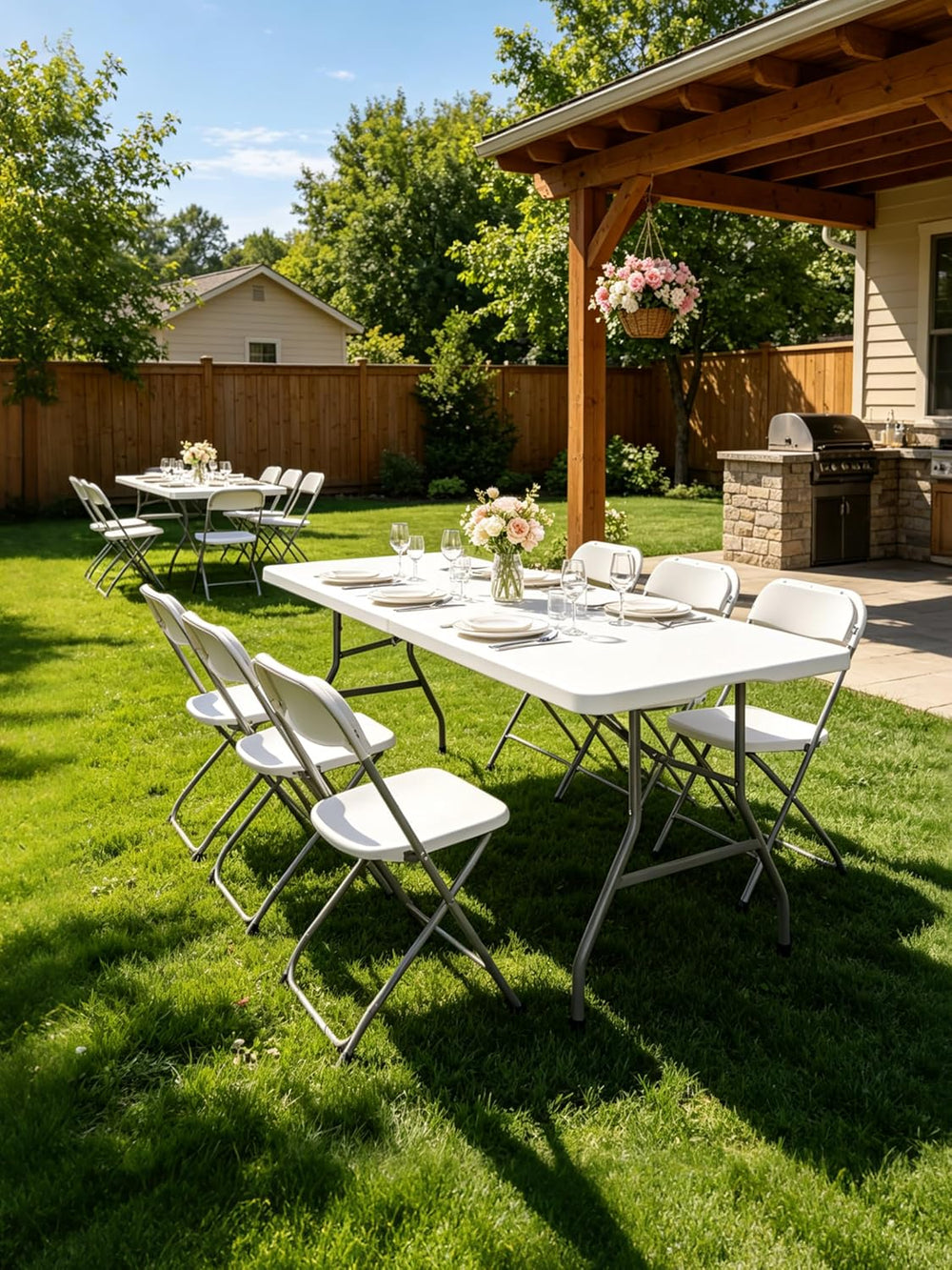 7FT Folding Table, Heavy Duty Fold-in-Half Portable Plastic White