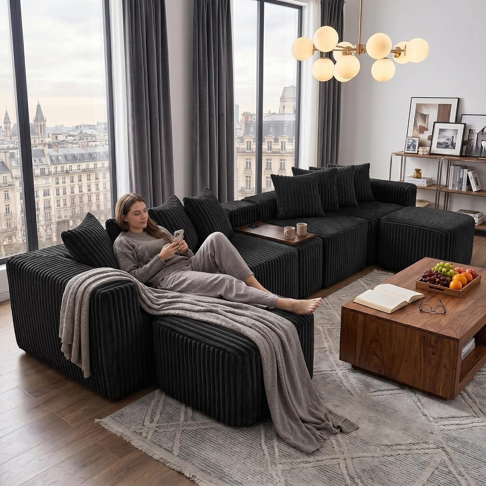 137'' U Shaped Boneless Sectional Couches with USB & Wireless Cha...