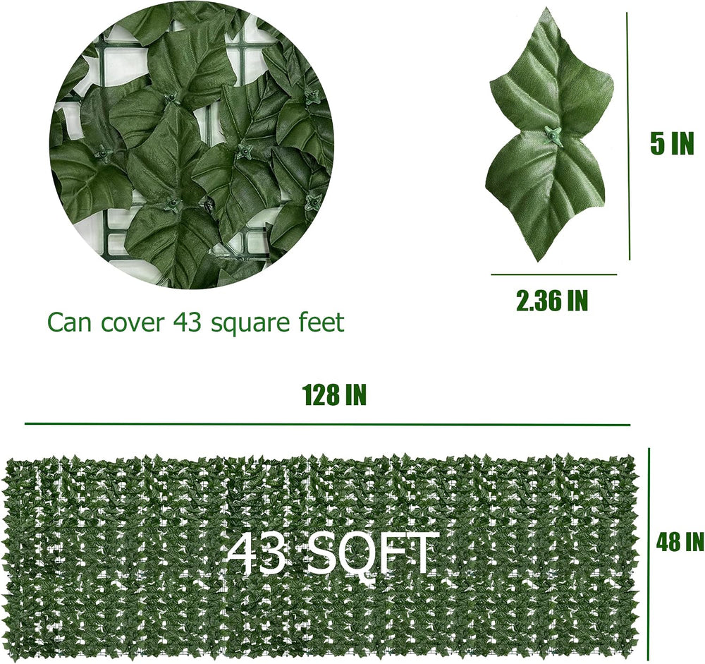 48"x128" (43 Sqft), Artificial Ivy Vine Privacy Fence Screen Roll