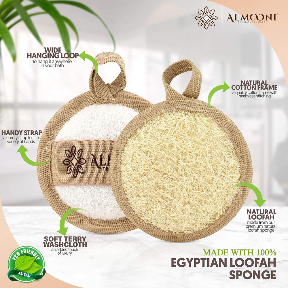 Premium Natural Egyptian Shower Loofah Sponge and Facial Loofahs, Large Exfol...