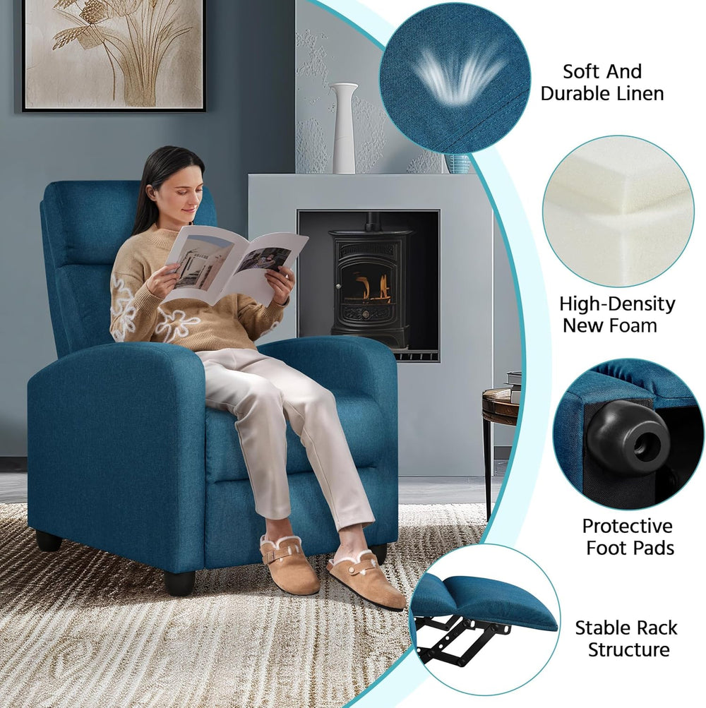 Yaheetech Recliner Chair with 3 Adjustable Angles Living Room Chairs Blue