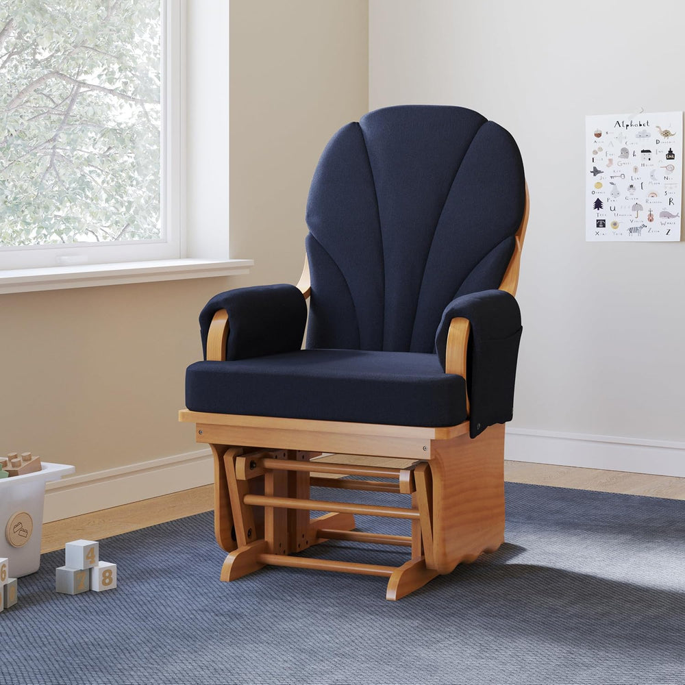 Foundations Lullaby Wood Base Glider Rocker Chair, Navy Polyester