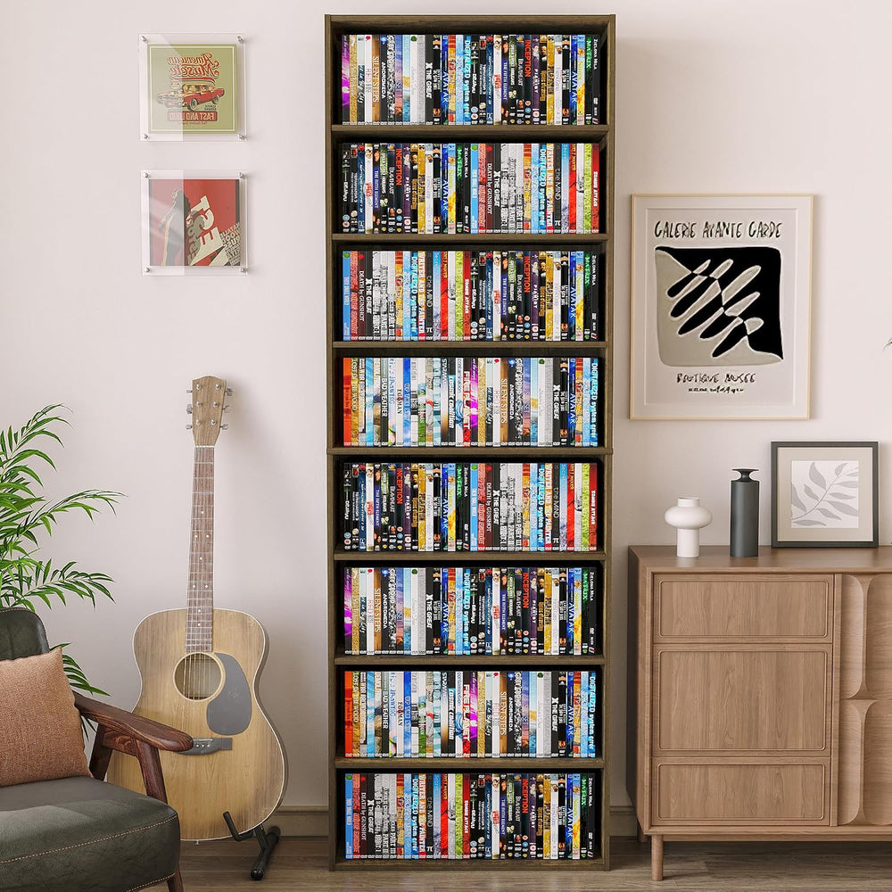 8 Tier DVD Storage Shelf, DVD Shelf holds up to 280+ DVD, Brown