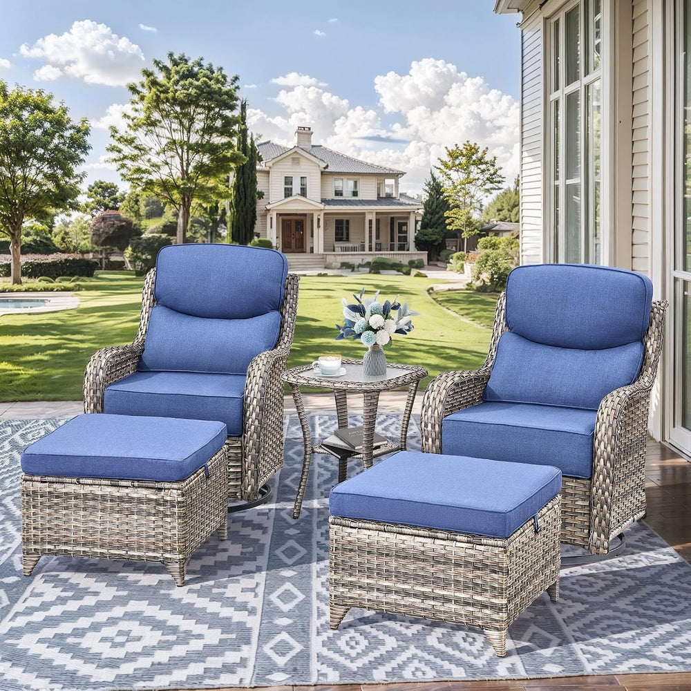 HUMMUH 3-Piece Wicker Swivel Rocker Chairs and Side Table Patio Set
