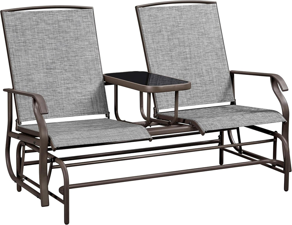 Yaheetech Outdoor Glider Bench Patio Loveseat with Table, Gray
