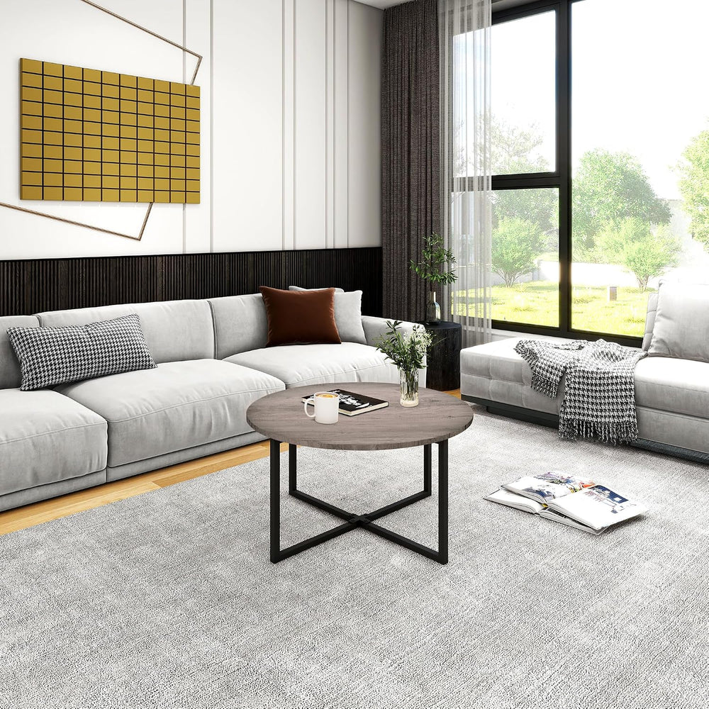 HOMERECOMMEND Round Coffee Table Nesting Tables for Living Room,Black+Grey