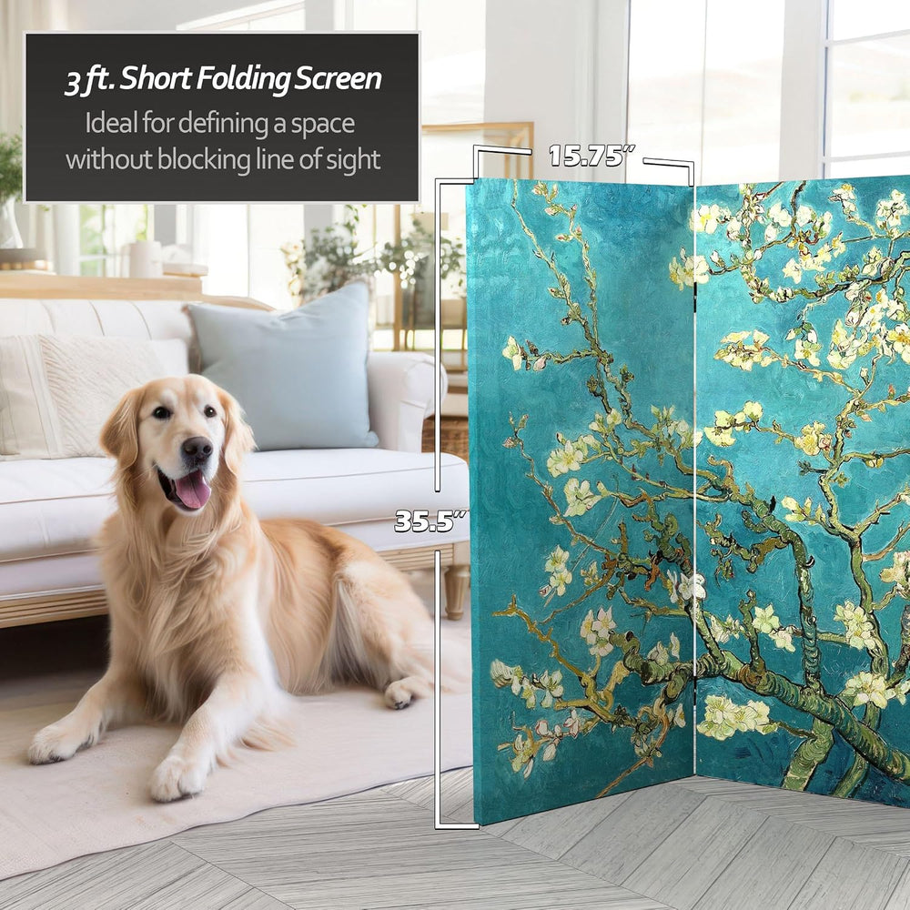 Red Lantern Double Sided Works of Van Gogh Canvas Folding Screen - Almond Blo...