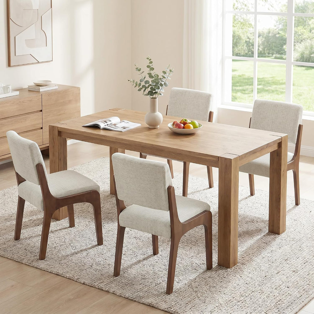 VKNOW Dining Chairs Set of 4, Modern Kitchen Chairs with Wood Legs, Beige