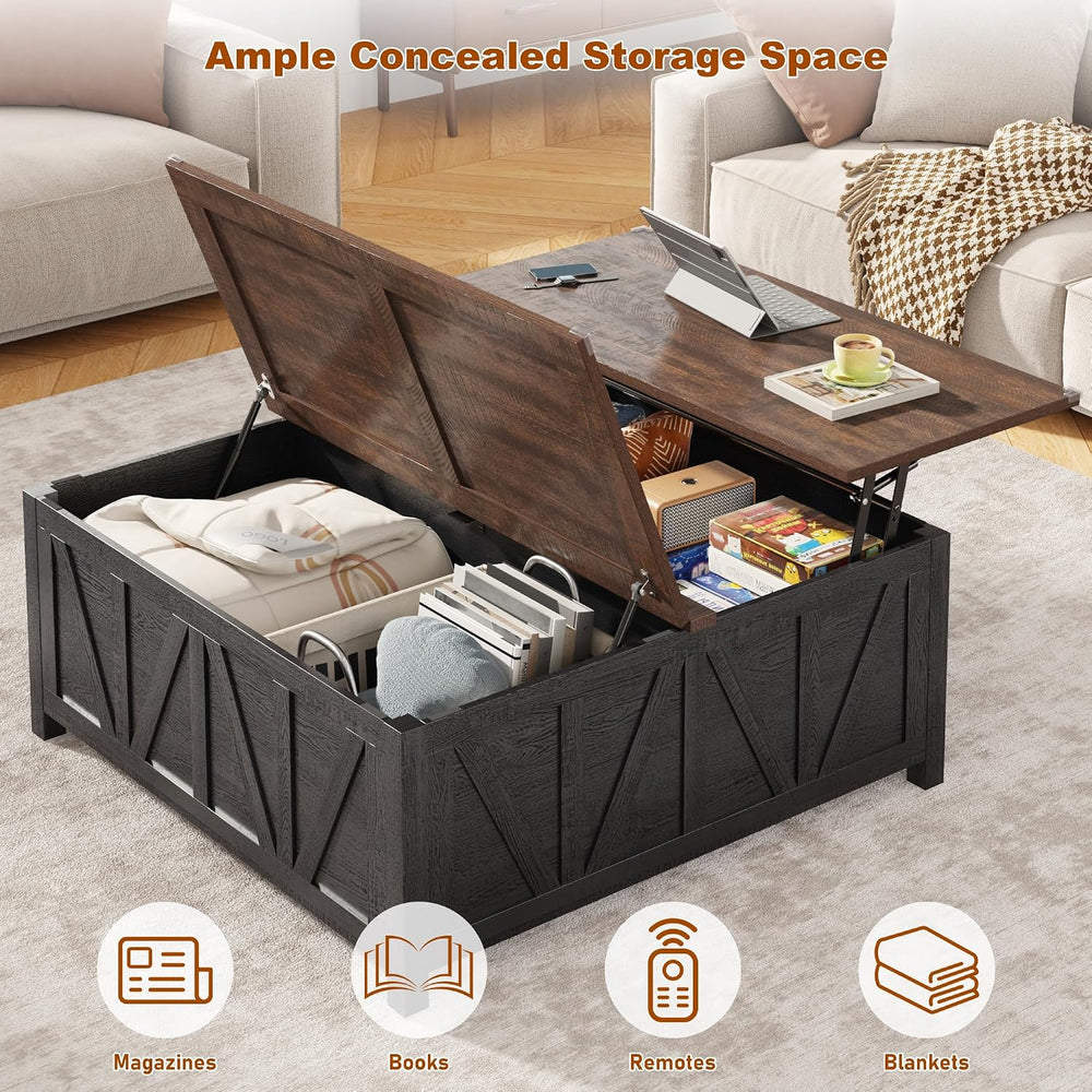 chartustriable 43.3“ Lift Top Coffee Table with Storage, Farmhouse Coffee Tab...