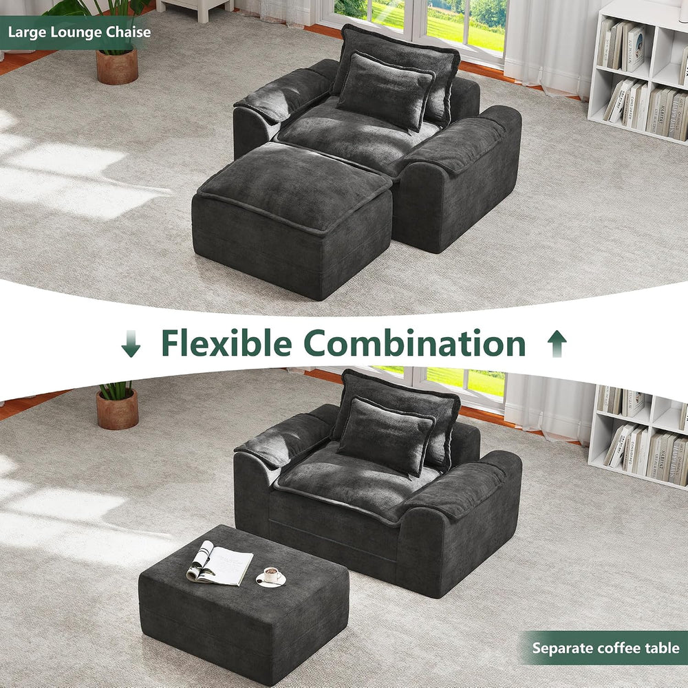 Hobestluk Cloud Memory Foam Ottoman Boneless Footrest for Couch Dark Grey