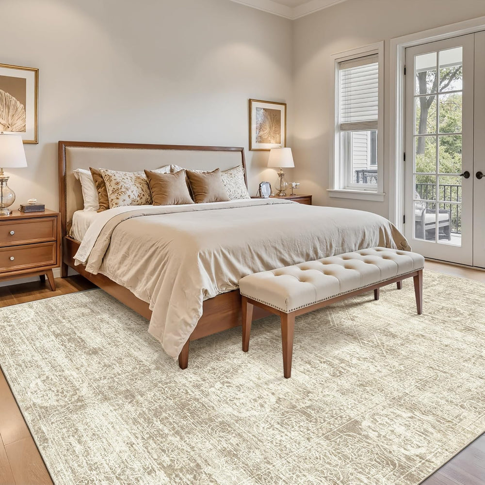 Madane 8x10 Area Rugs for Living Room, Washable Vintage Beige Rug