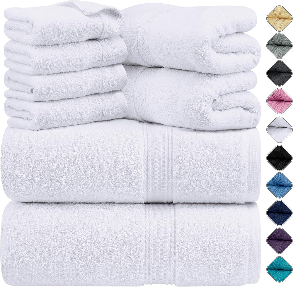 Utopia Towels 8 Piece Majestic Plush Luxury Towel Set, Cotton, White