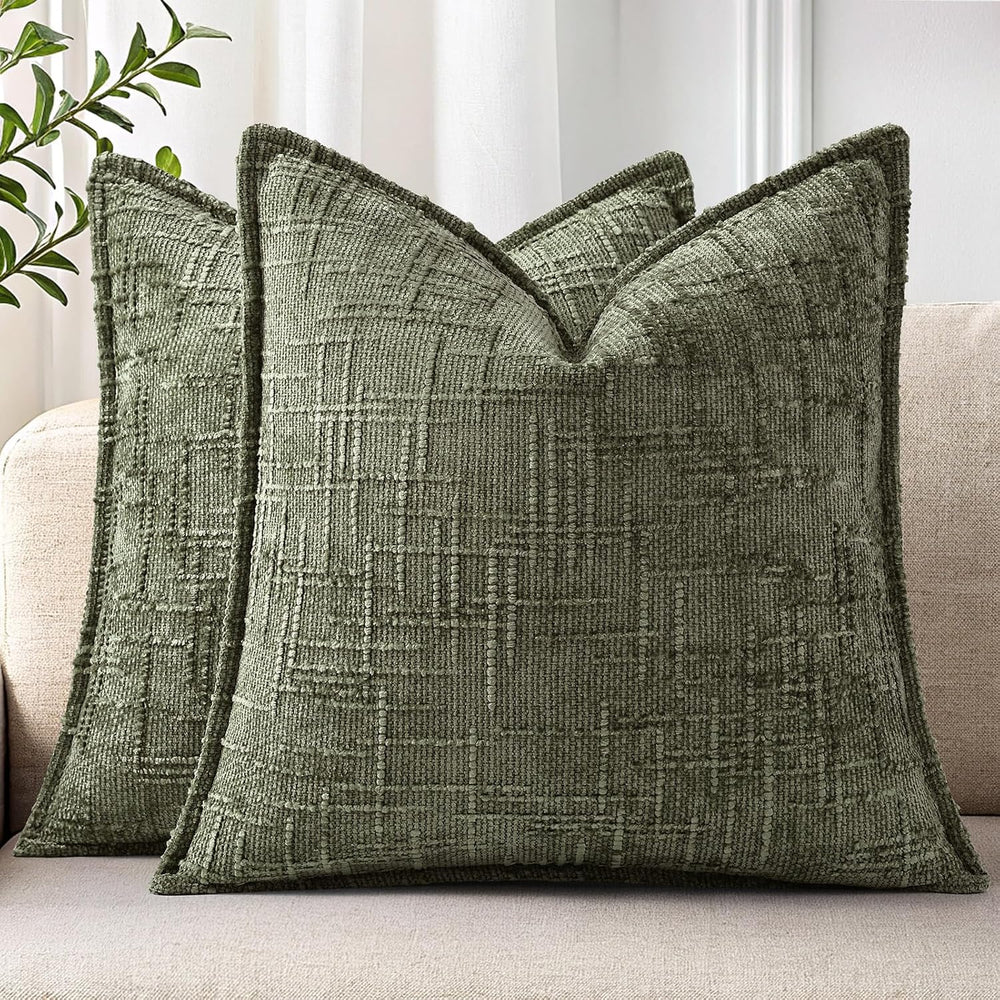 decorUhome Chenille Decorative Throw Pillow Covers 22x22 Set of 2, Olive