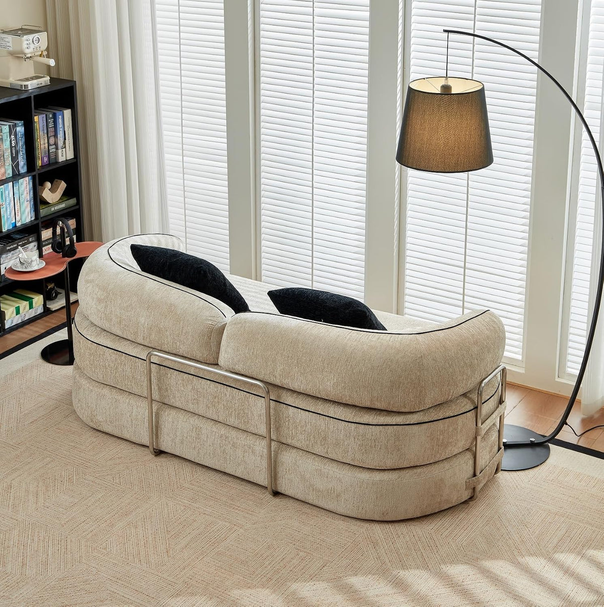 4-in-1 Folding Convertible Sofa Bed, 78 Inch Compression Oversized Corduroy Upholstered Boneless Couch with Fixed-Shape Frame, Loveseat Sleeper with Pull Out Bed, Modular Futon Couch,Beige