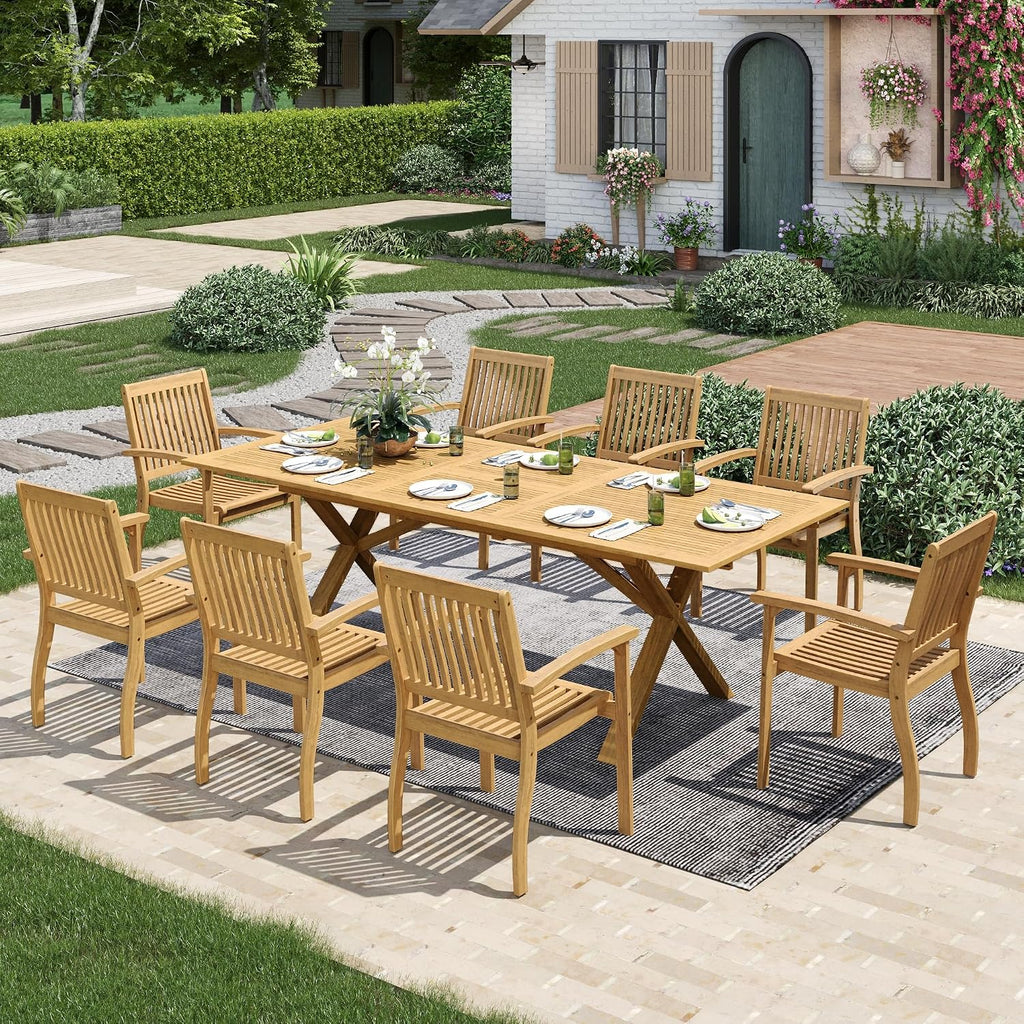 mixpatio acacia wood patio dining set for 8 shown in use