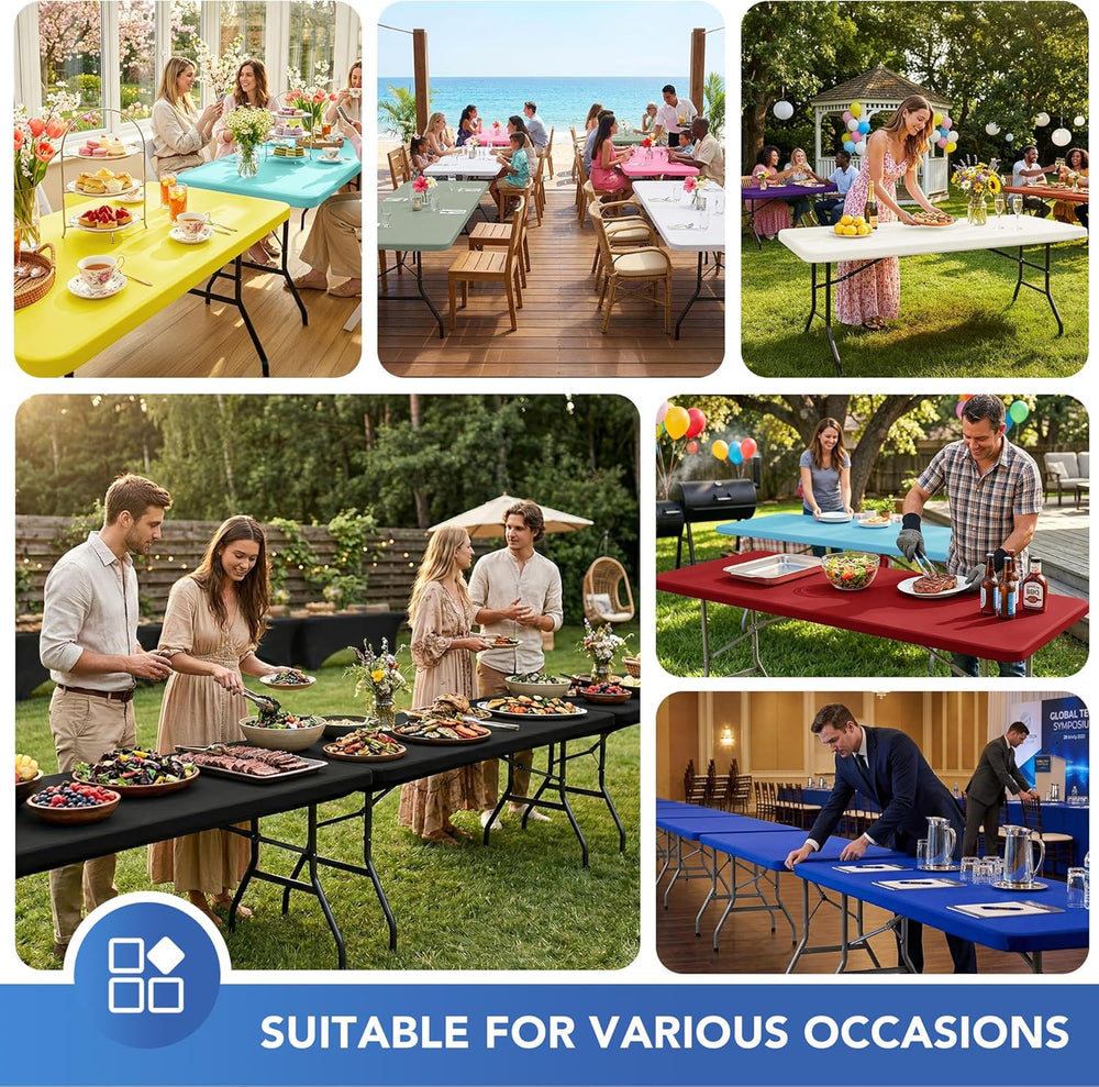 Fitted Tablecloth for 6 Foot Rectangle Tables-White Picnic Table Covers