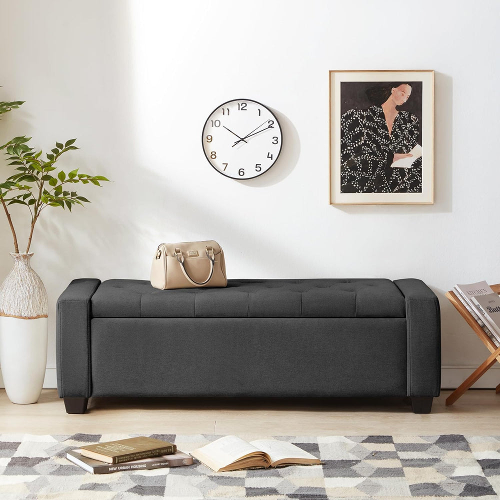 Huatean Home 48" Ottoman with Storage, Dark Gray Storage Ottoman Bench