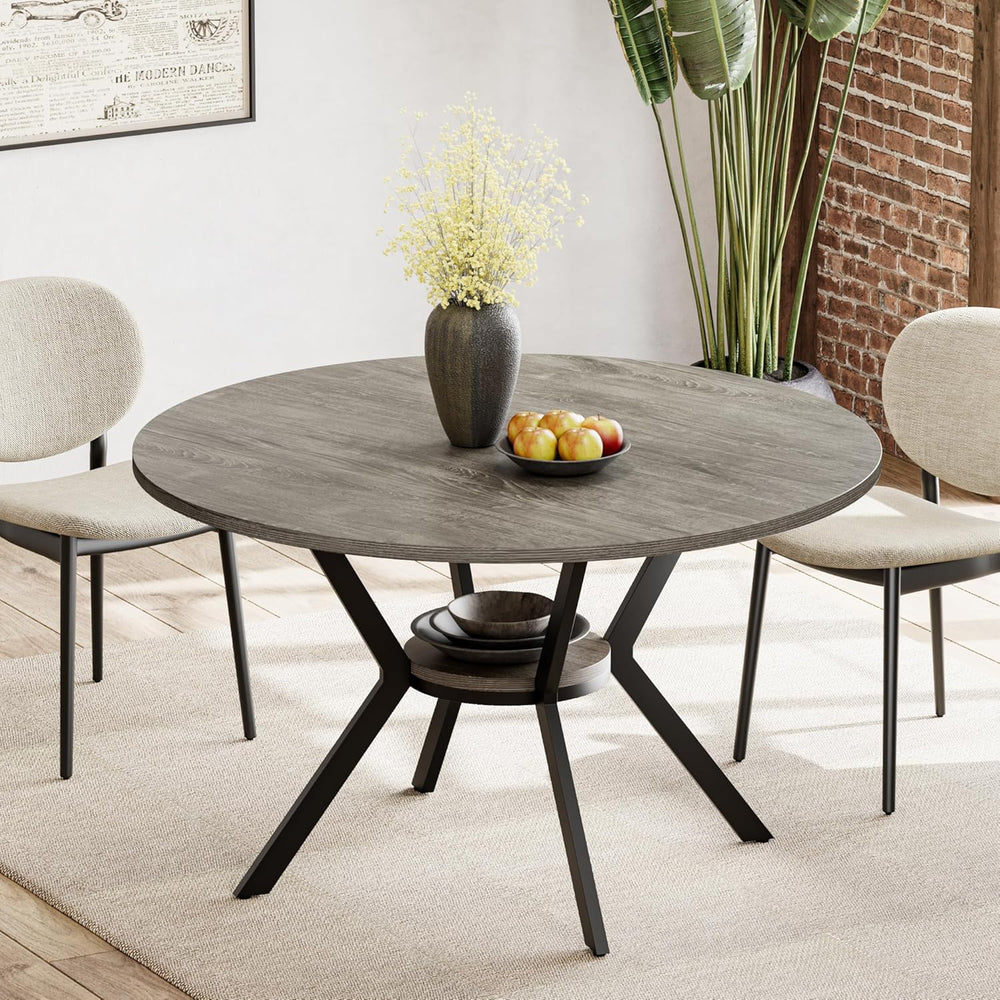 Round Dinner Table for 4, 42 Inch Kitchen & Dining Room Table with Storage