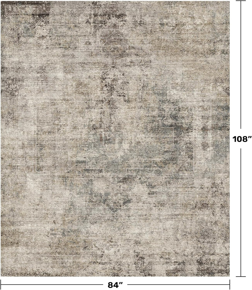 Taupe Brown 7x9 Vintage Rug for Living Room, Modern Abstract Taupe Earthy Din...