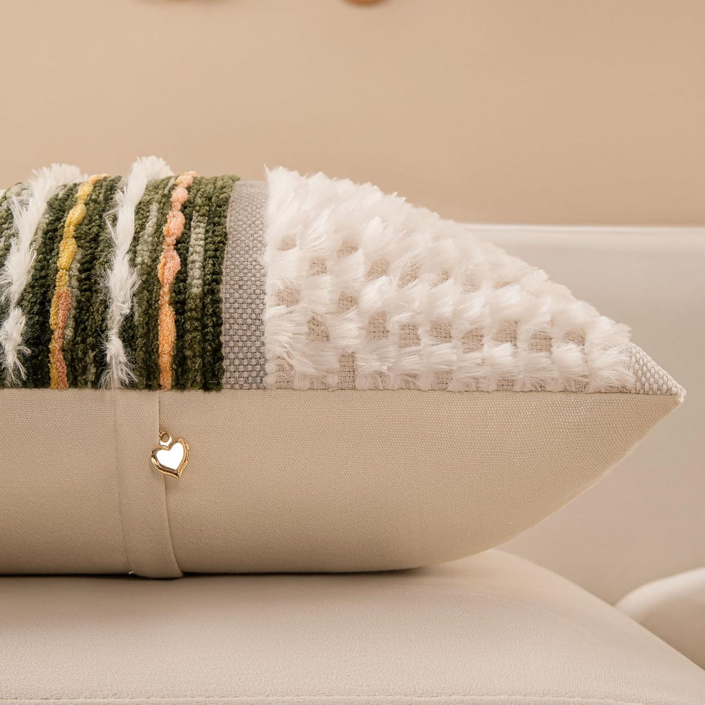 Boho Chenille Tufted Couch Throw Pillow Covers 18x18 Inch Set of 2 Farmhouse ...