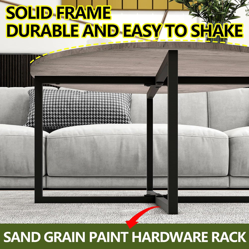 HOMERECOMMEND Round Coffee Table Nesting Tables for Living Room,Black+Grey