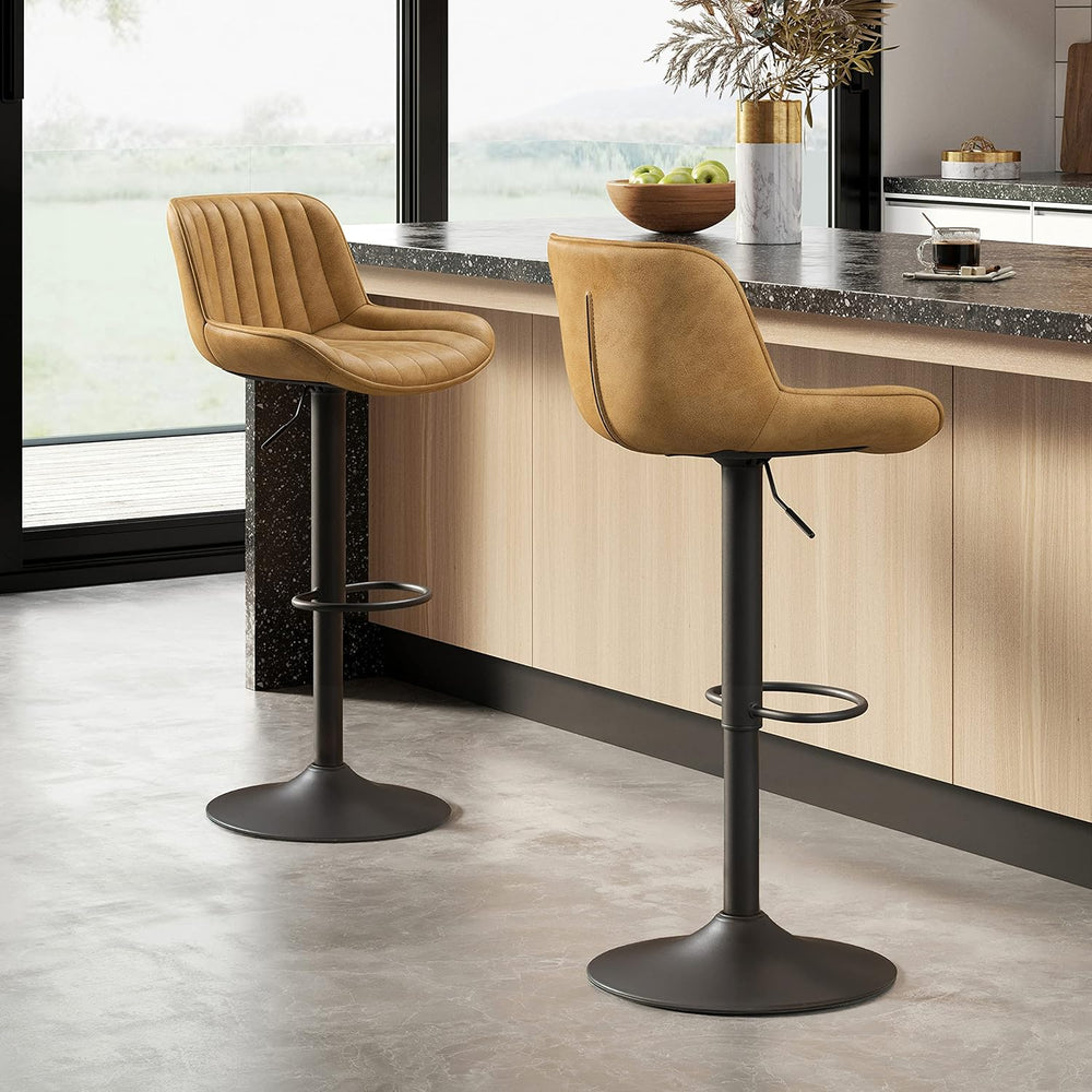 Volans Bar Stools Set of 4, Mid Century Counter Stools Faux Leather Swivel Ad...