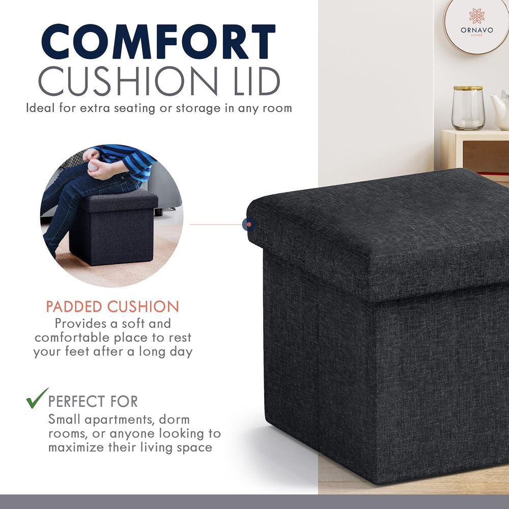 Ornavo Home Small Square Storage Ottoman, Set of 2, 12x12x12, Black