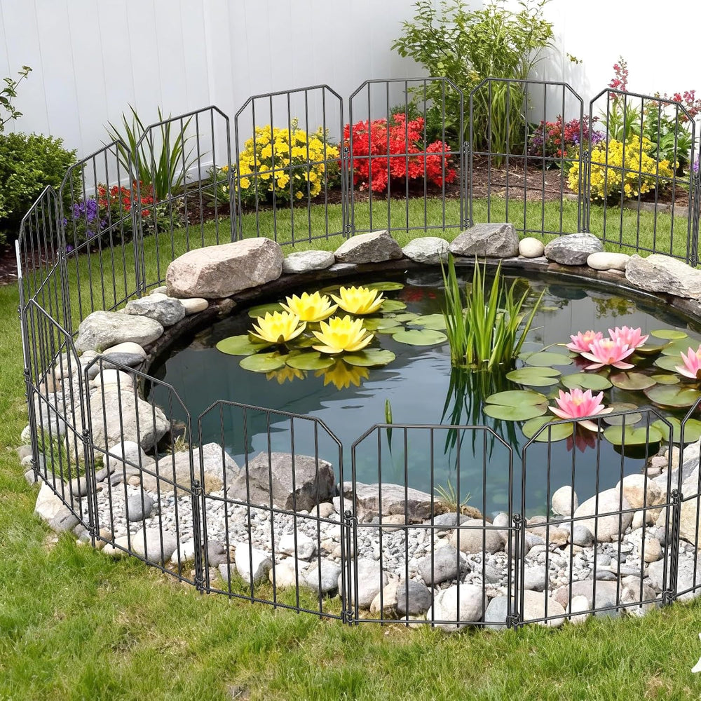 VANCASTLE Decorative Garden Fence, Toatal 25FT(L) x 24IN(H) Outdoor Metal No ...