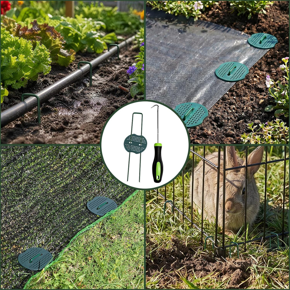 FEED GARDEN 6 Inch 200 Pcs Galvanized Landscape Staples 200 Pcs Gaskets Pick ...