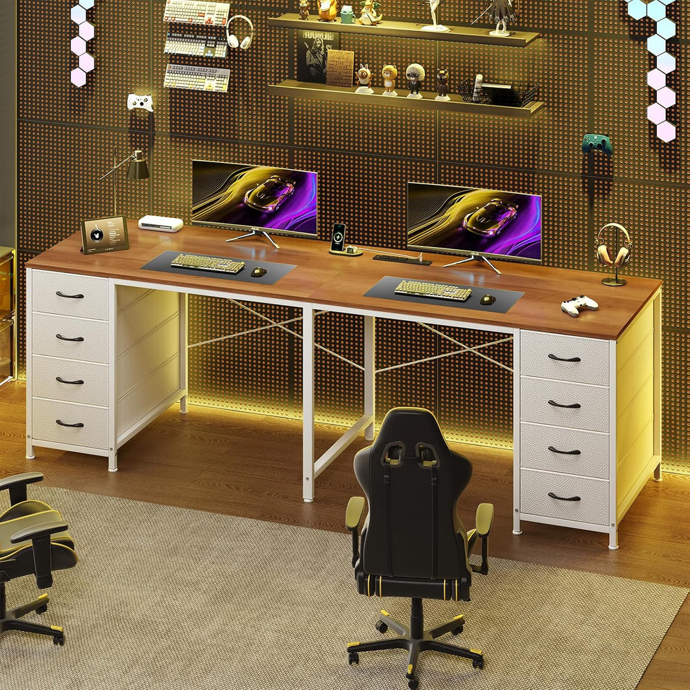 TVU 2 Person Desk with 8 Drawers, Large Home Office Computer Desk with Power ...