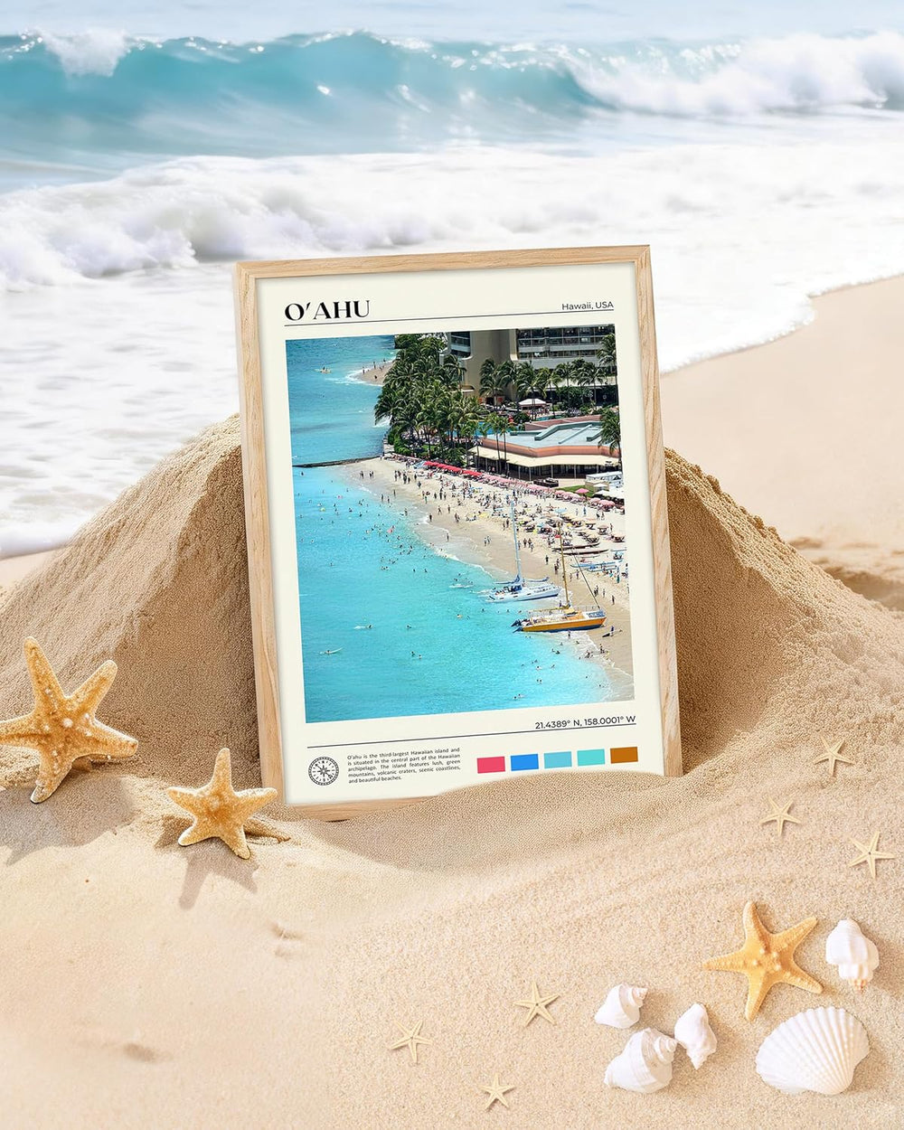 HesenDot 12x16IN Oahu Hawaii Framed Wall Art Tropical Beach Canvas, 1Pack