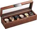 Glenor Co 6 Watch Box for Men - Mens Watch Case w Glass Lid – Luxury Mens Watch Box - Watch Holder for Men w Metal Accents & Sturdy Hinges - Modern & Masculine Watch Display Case Brown