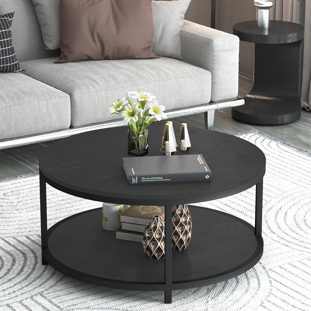 NSdirect Round Coffee Table, 36" Rustic Wooden Surface Top & Sturdy ...