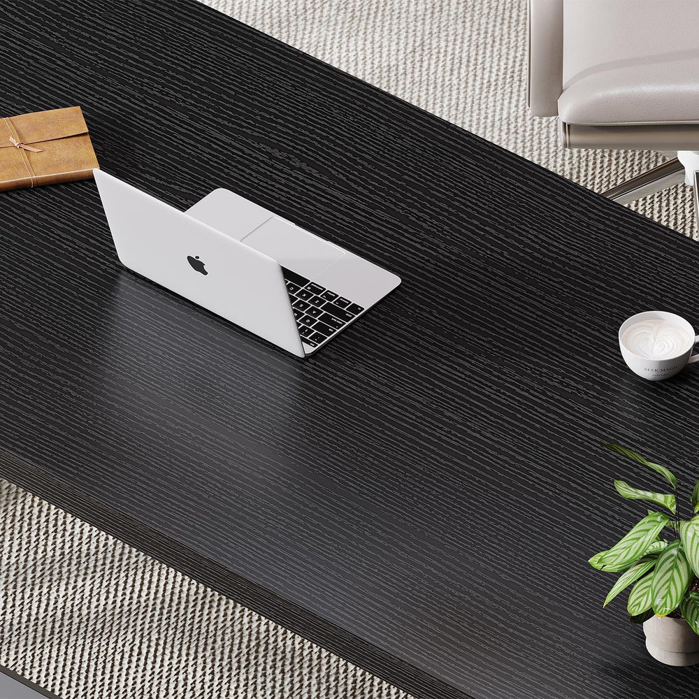 LVB 55 Inch Black Modern Computer Office Desk Metal & Wood Writing Desks