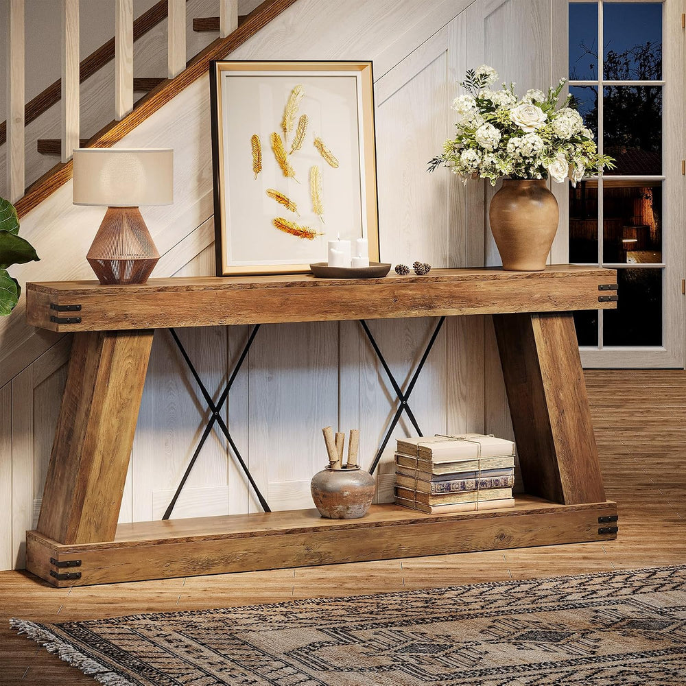 Tribesigns 70.87" Farmhouse Console Table with Storage (Brown)