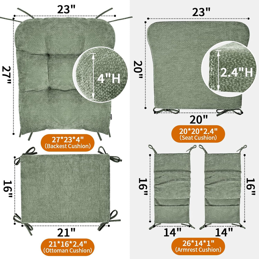 5 PCS Glider Rocker Replacement Cushions with Storage Side Pocket, Luxuriy Ch...