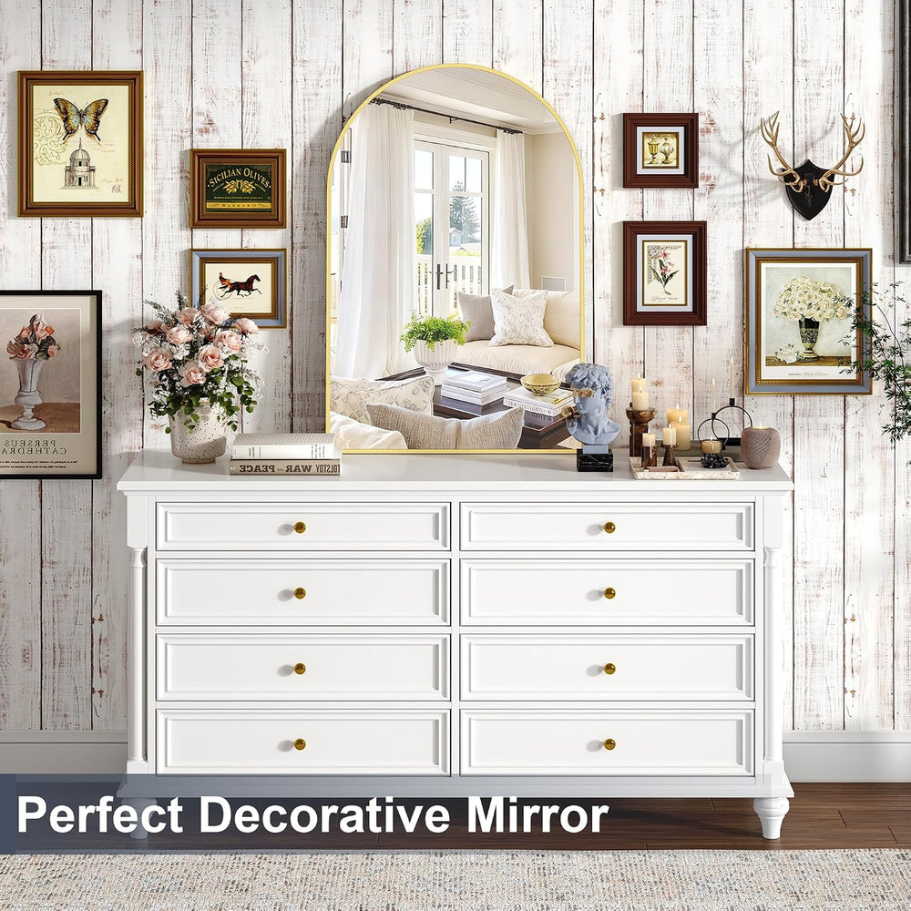 Krymnar Brushed Gold Metal Framed Arched Bathroom Mirror for Wall, 24X36 Inch...
