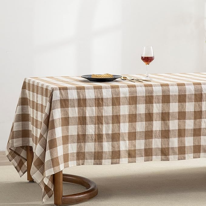 EVERLY 100% Yarn-Dyed Linen Rectangle Tablecloths 60x108Inches for Dining,Buf...