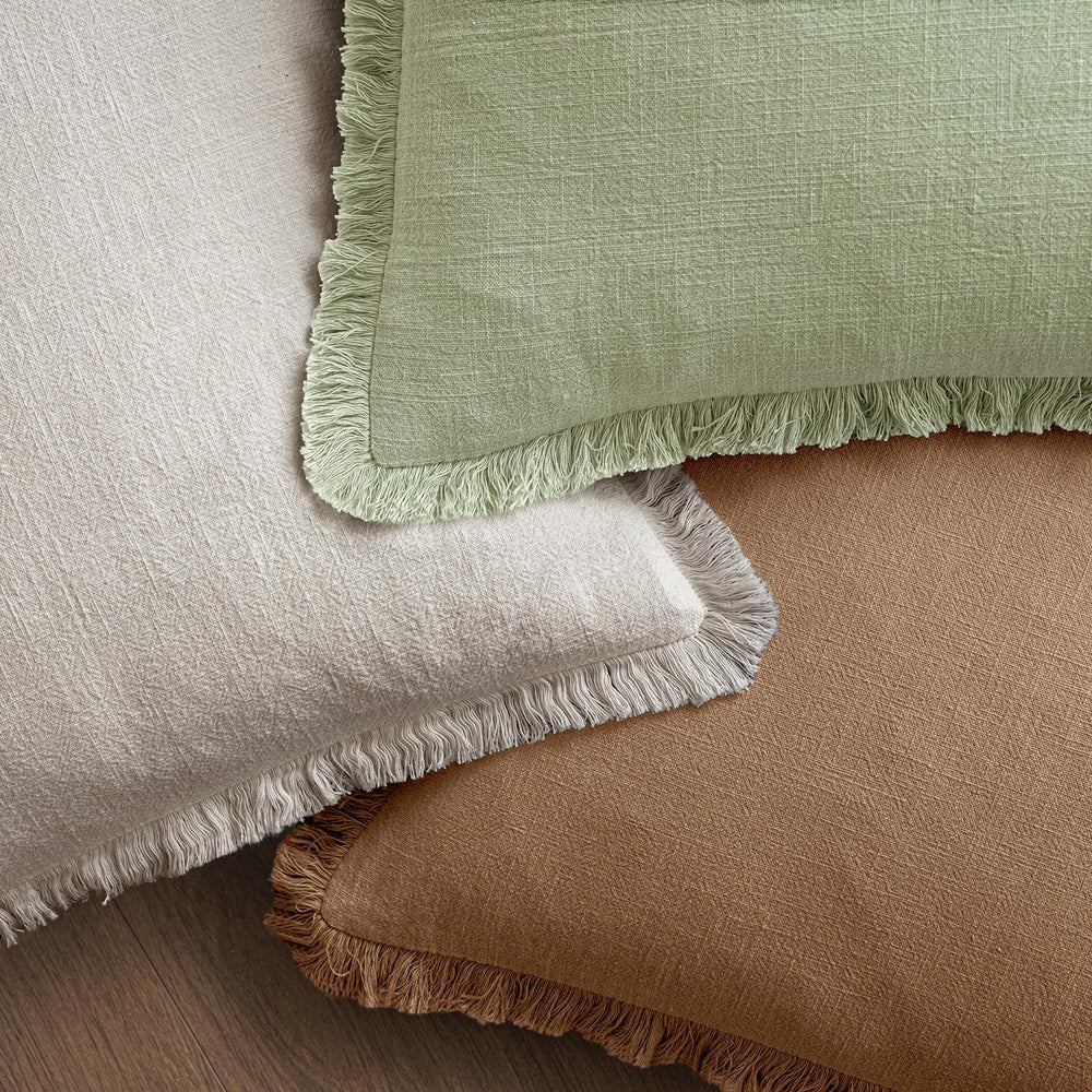 MIULEE Boho Linen Fringe Decorative Throw Pillow Covers Sage Green 20x20