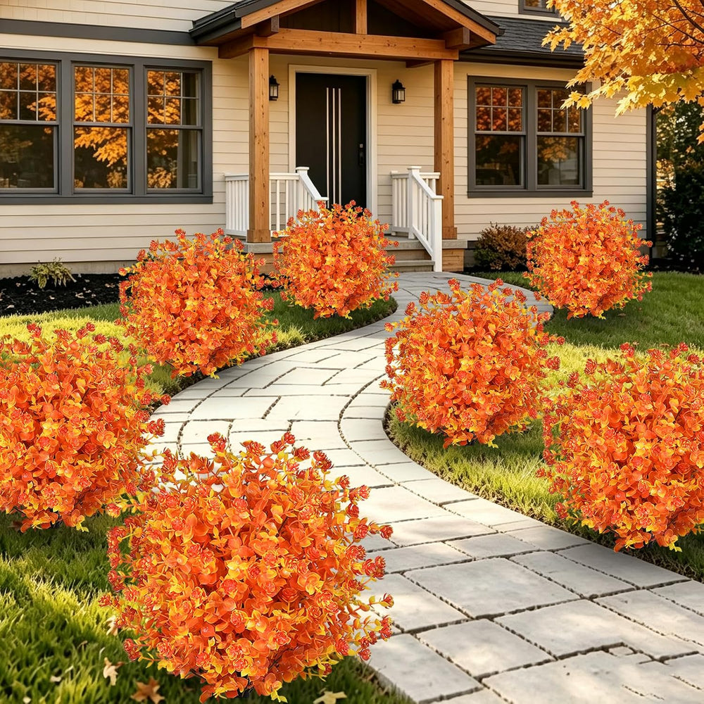 2 Pack Fall Fake Mums Topiary Ball Plants with Ground Stakes UV Resistant