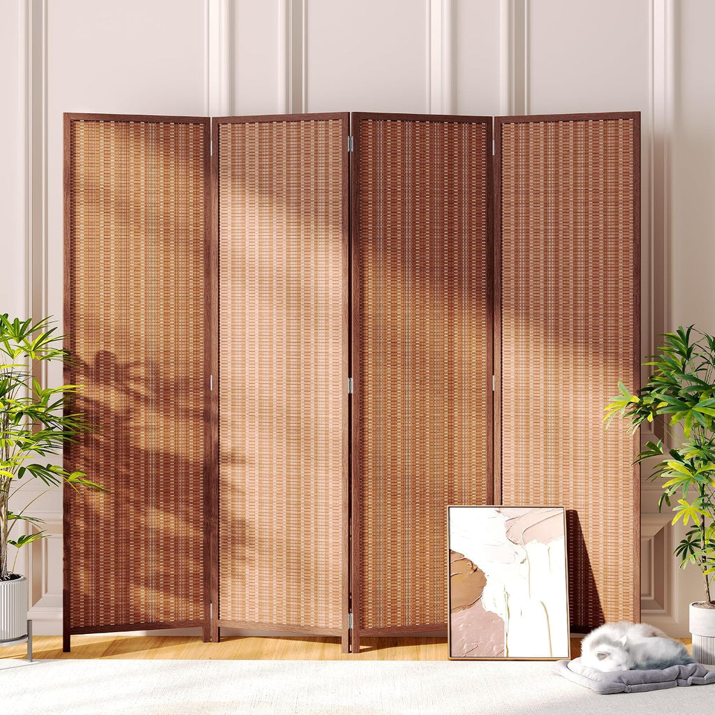 JOSTYLE 4 Panel Folding Privacy Screen 6ft Bamboo Freestanding Room Divider
