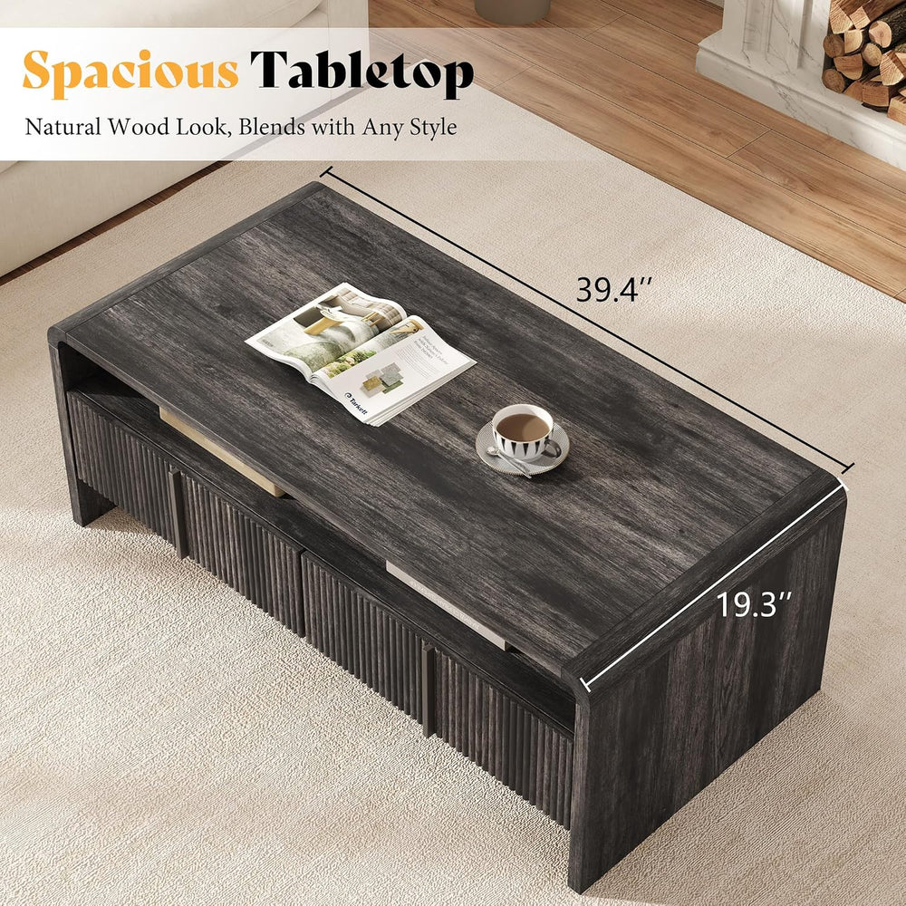 AMERLIFE Fluted Coffee Table with Storage & Rounded Edges
