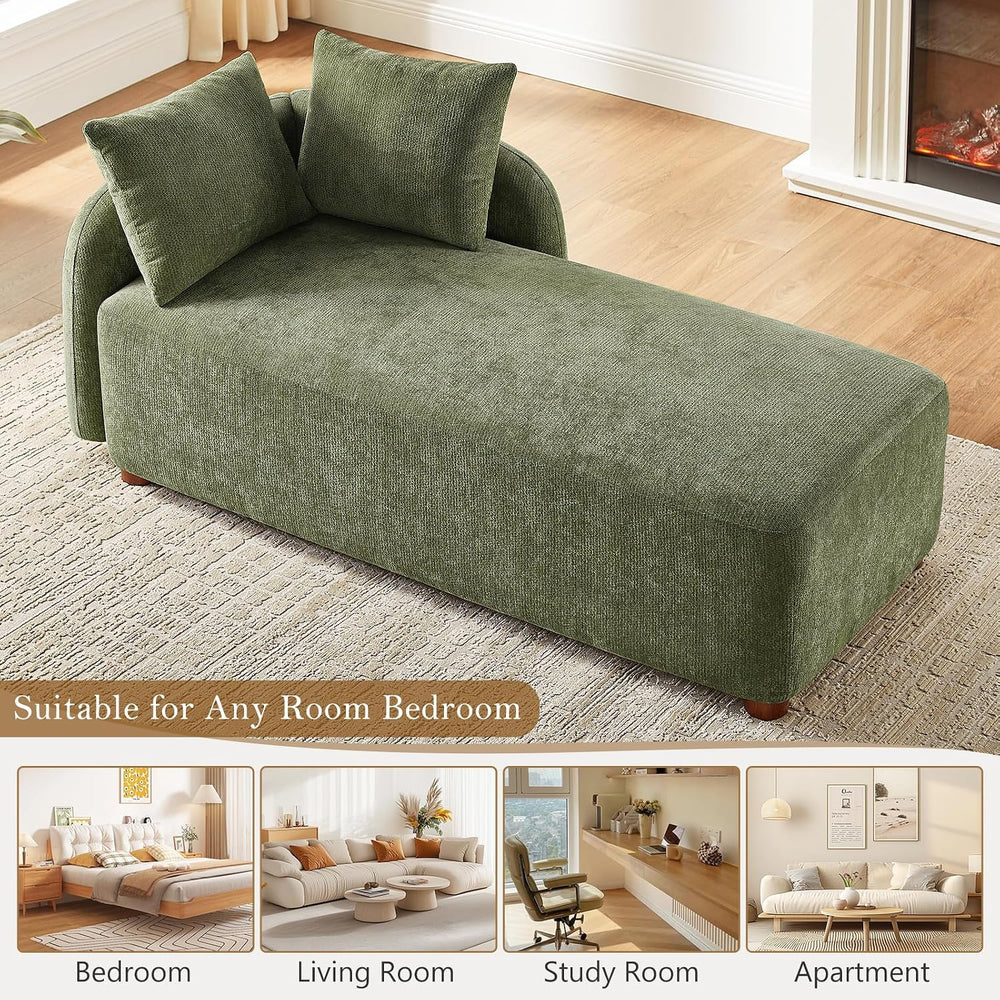 68.9" Chaise Lounge Chair Indoor with Left Facing, Chenille Green