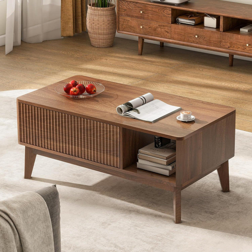 LYNCOHOME Fluted Lift Top Coffee Table with Storage, Modern Coffee Table for ...