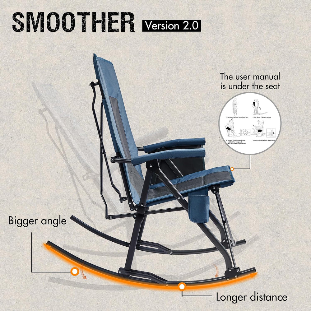 Portal Oversized Folding Rocking Camping Chair Portable Outdoor 400 lb Blue