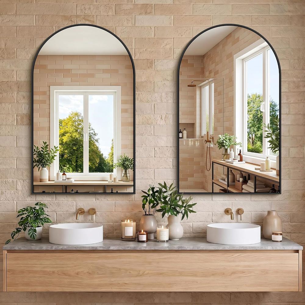 CIRCUMI Arched Wall Mirror 22”x36”, Black Arched Bathroom Mirror for Vanity