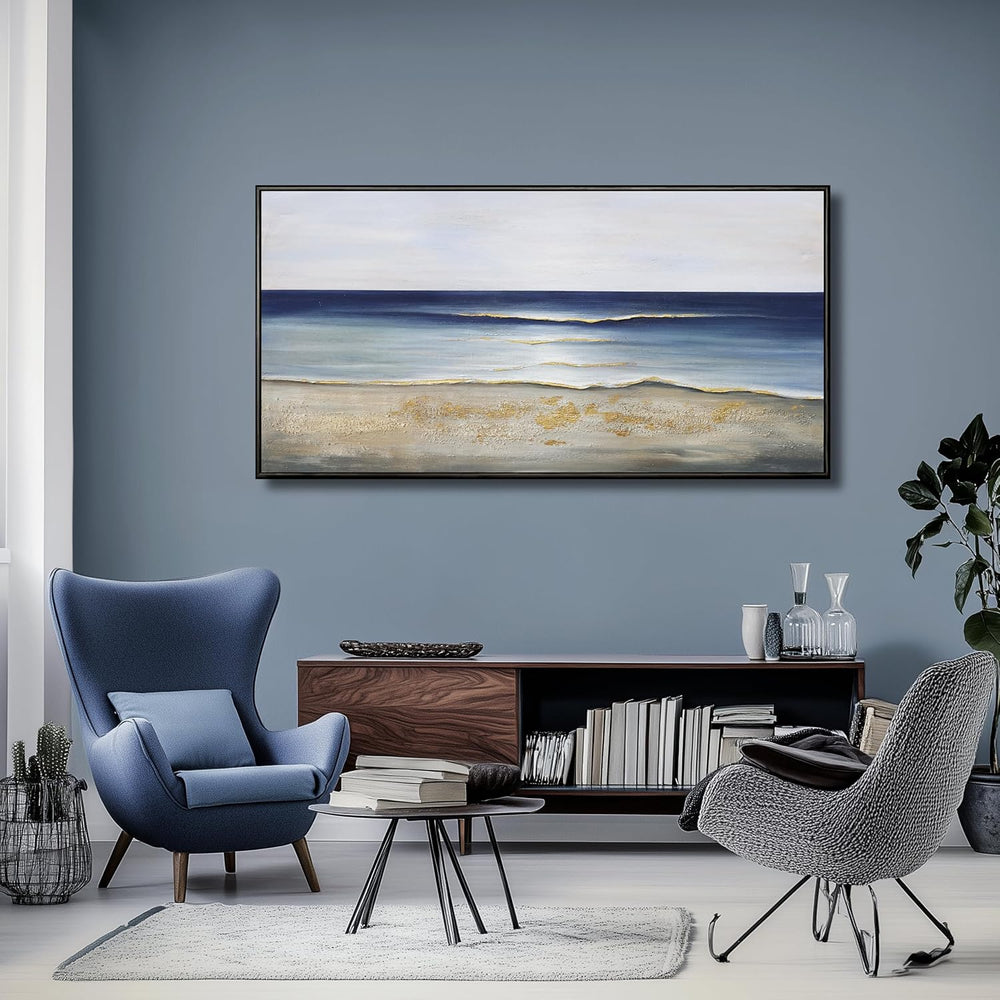 Yuaxker Ocean Wall Art Large Framed Wall Decor Blue and Gold Artwork Room Dec...