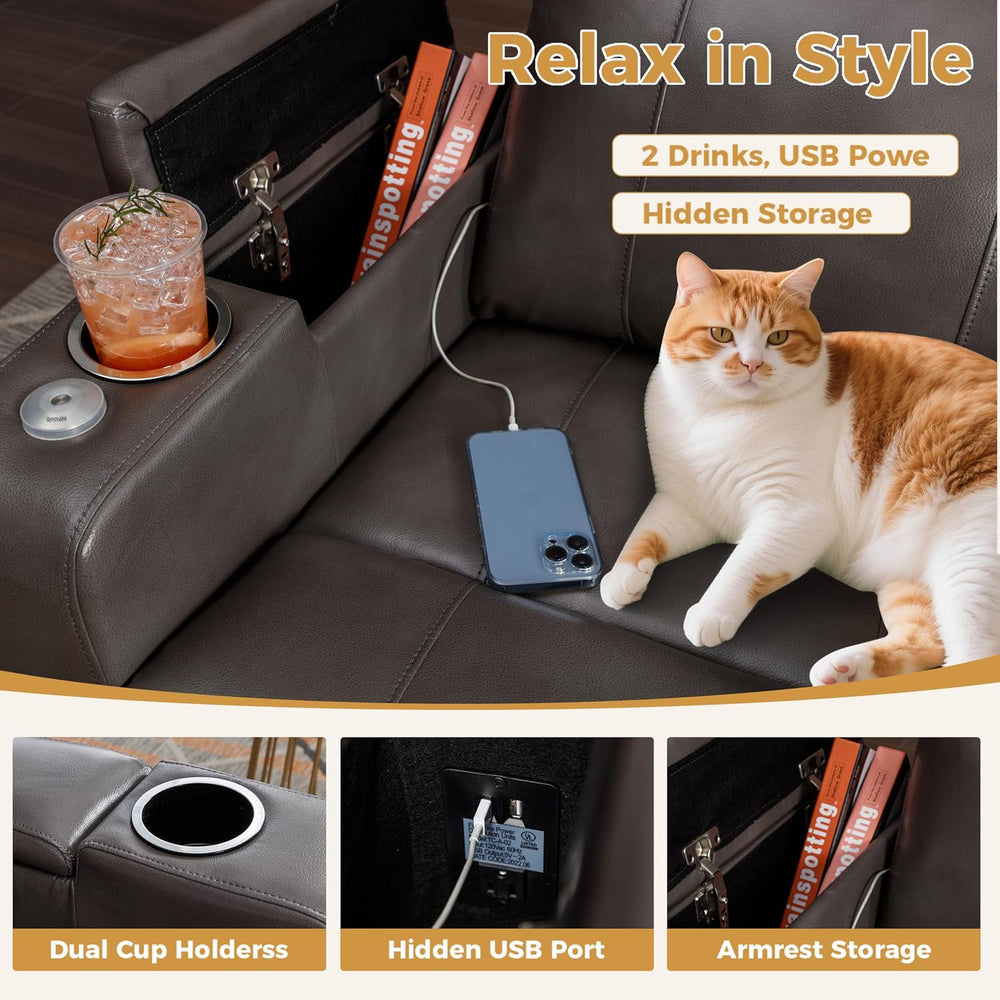 ANJ Power Recliner Chair Electric PU Leather Recliners Soft Home Theater Seat...